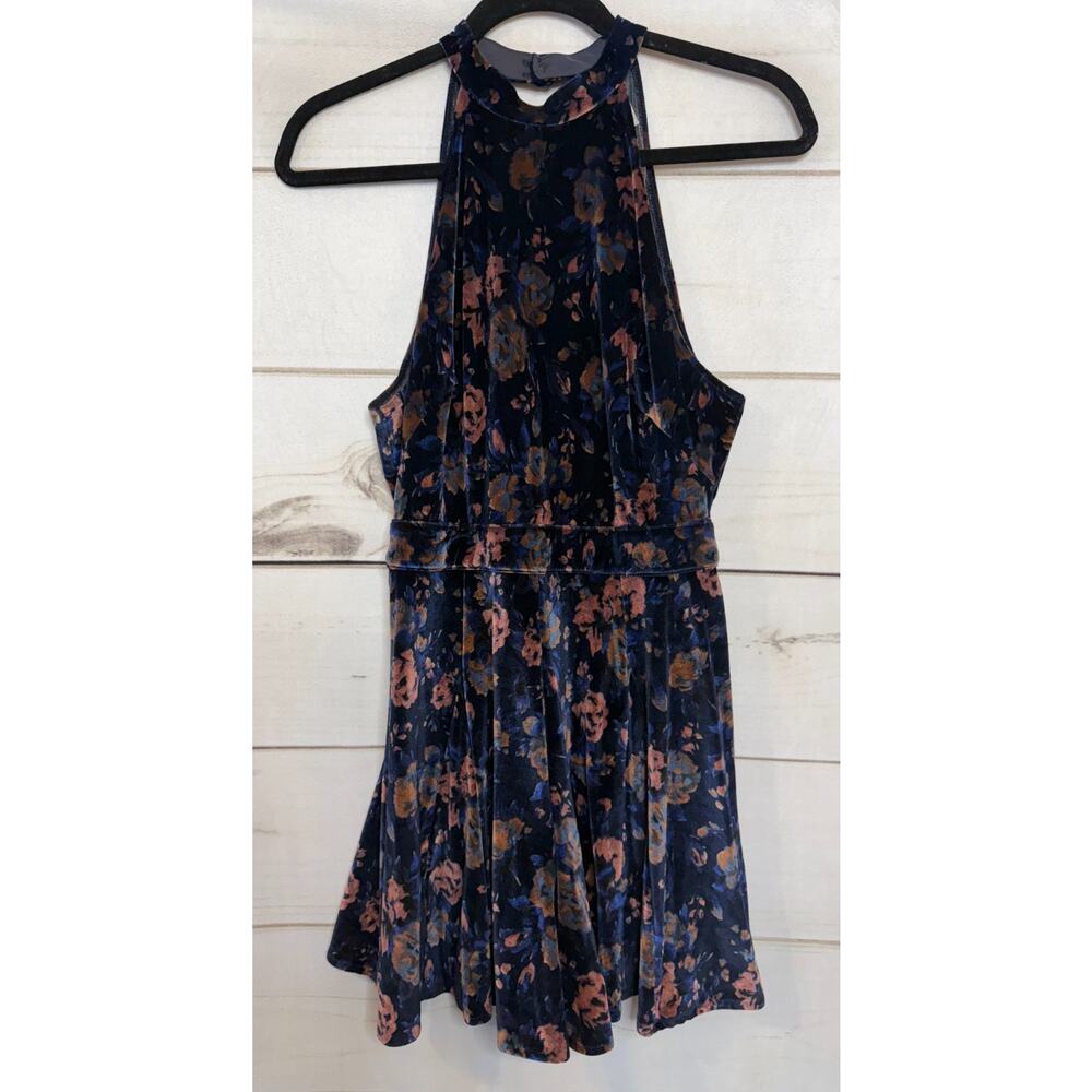 Free People Anthropologie Velvet Romper High Neck XS‎ Open Back Boho Chic